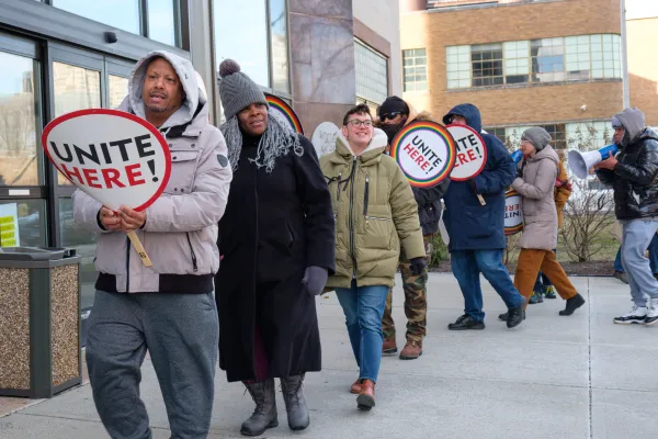 New Haven Public Schools cafeteria workers rallied outside the Board of Education to settle a fair contract