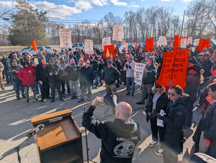 Wayne McCarthy, President of IAM Local 700, speaks at the Machinists rally