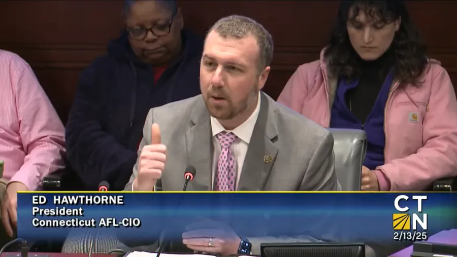 Connecticut AFL-CIO President Ed Hawthorne testifies at the Labor & Public Employees Committee on Feb. 13, 2025