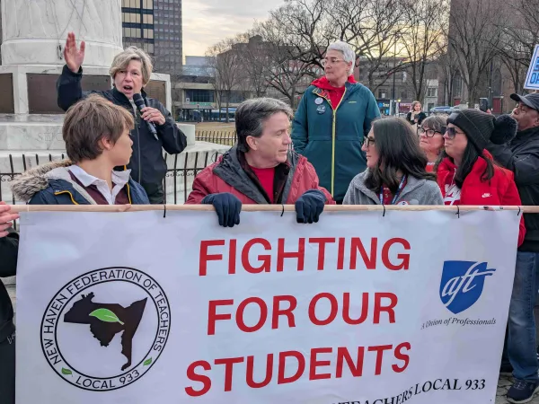 AFT President Randi Weingarten & NHFT President Leslie Blatteau at the March to Protect Our Kids in New Haven